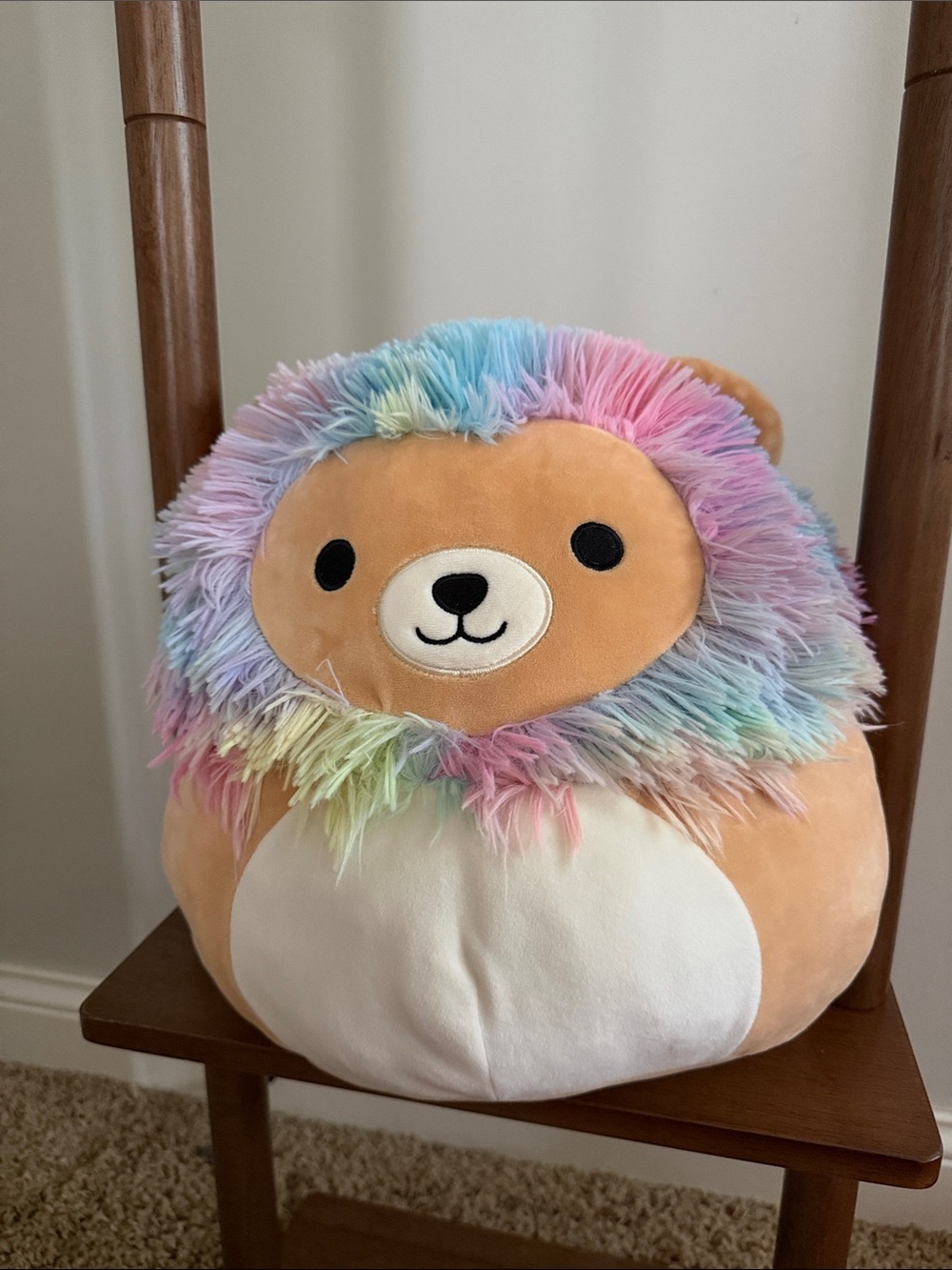 Squishmallows Peach Lion Pillow with Rainbow Pastel Mane